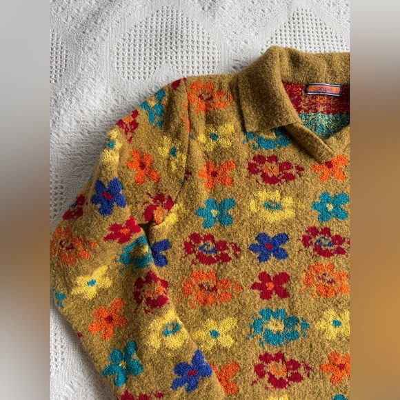 Vintage 70’s Inspired Floral Knit Collard Pullover Small/Medium - Picture 2 of 4
